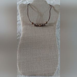 New Handmade Movable Brown Peacock Pearl & Dark Brown Leather Necklace
